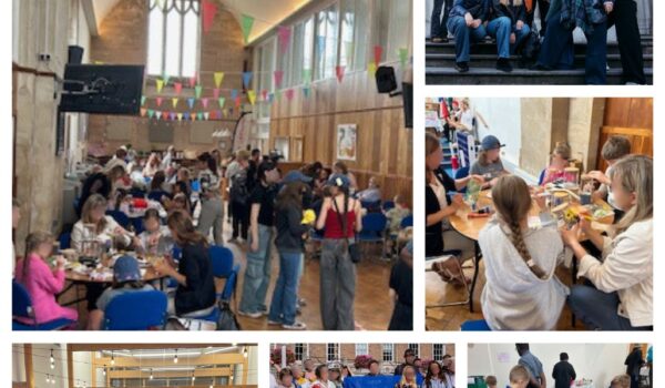 Image is a montage of people enjoying various activities; some faces have been blurred out